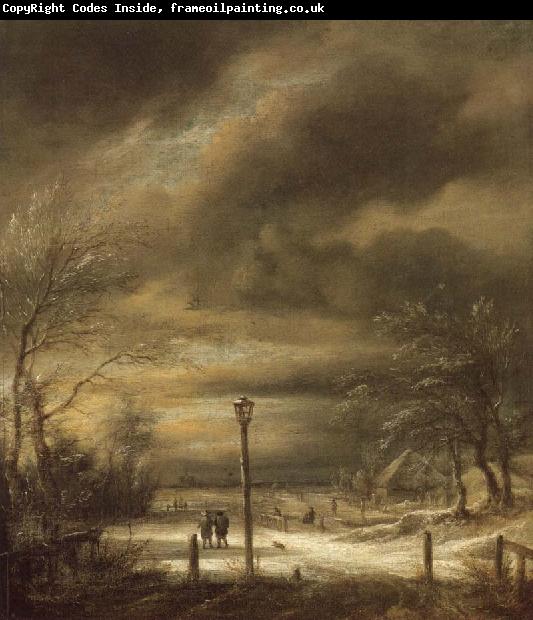 Jacob van Ruisdael Winter Landscape with a Lamp-post and and a Distant view of Haarlem